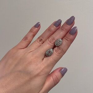 NWT Diamonique Elegant Silver Oval Fancy Earrings